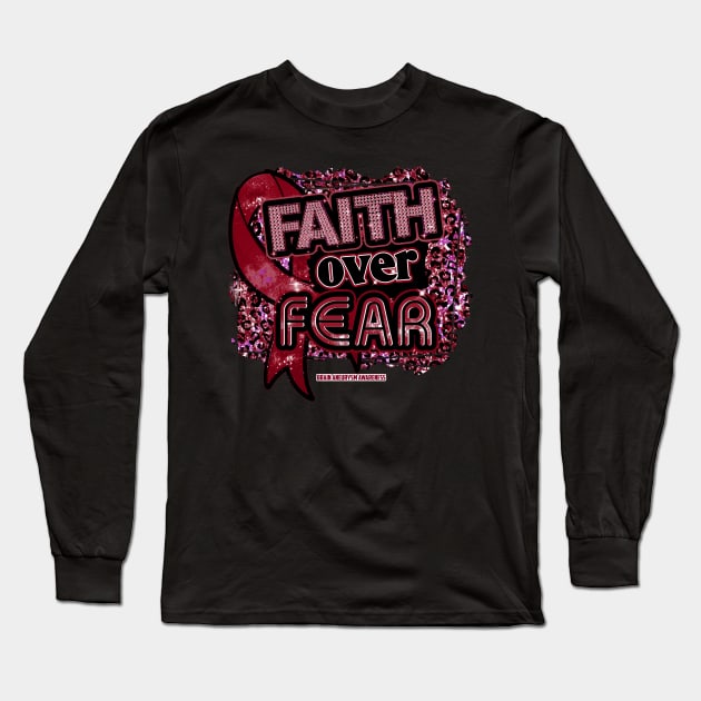 Brain Aneurysm awareness  Ribbon Faith Over Fear Leopard Gift For Brain Aneurysm warrior Long Sleeve T-Shirt by Lewis Swope